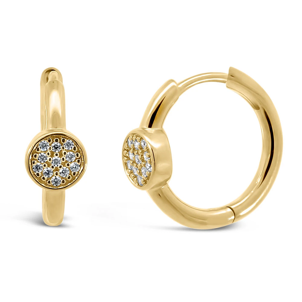 15MM Hoop Earrings with Cubic Zirconia Gold Plated Sterling Silver