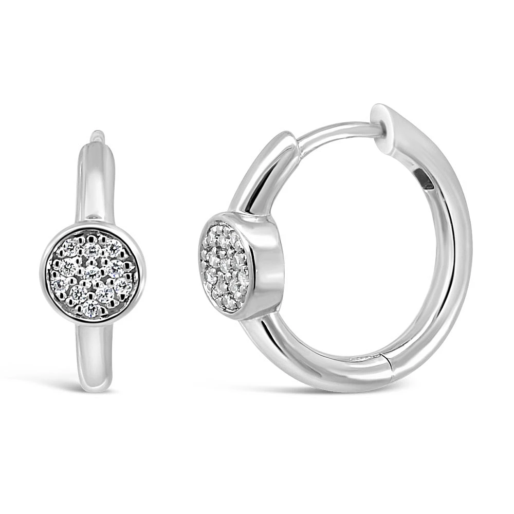 15MM Hoop Earrings with Cubic Zirconia Sterling Silver