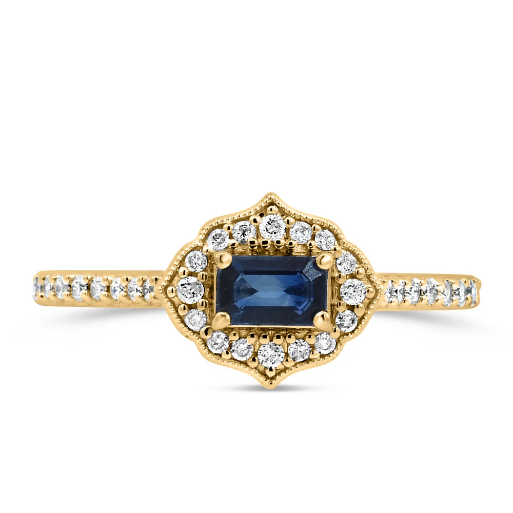 5X3MM Elara Ring and .20 Carat TW of Diamonds and Blue Sapphire in 10kt Yellow Gold