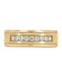 7MM Comfort Fit Milgrain Wedding Band with .31 Carat TW of Diamonds Yellow Gold