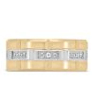 9MM Brick Motif Comfort Fit Wedding Band with .27 Carat TW of Diamonds White and Yellow Gold