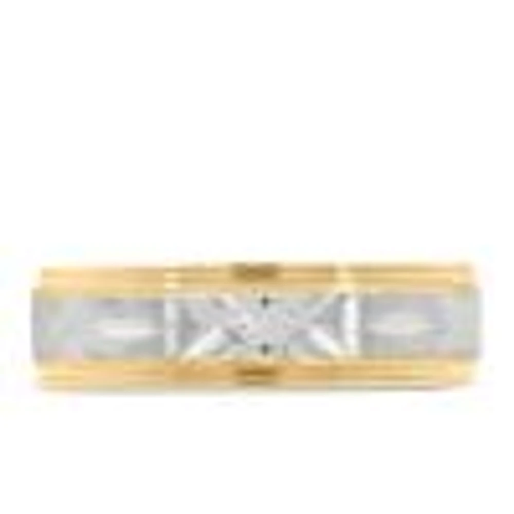 6MM Diamond Cut Comfort Fit Wedding Band White and Yellow Gold