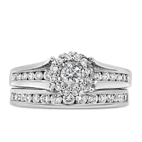 Halo Engagement Ring Set with Carat TW of Diamonds in 14kt White Gold