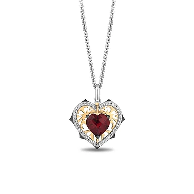 Enchanted Disney Snow White Heart Pendant with Garnet and .18 Carat TW of Diamonds in Gold Plated Sterling Silver with Chain