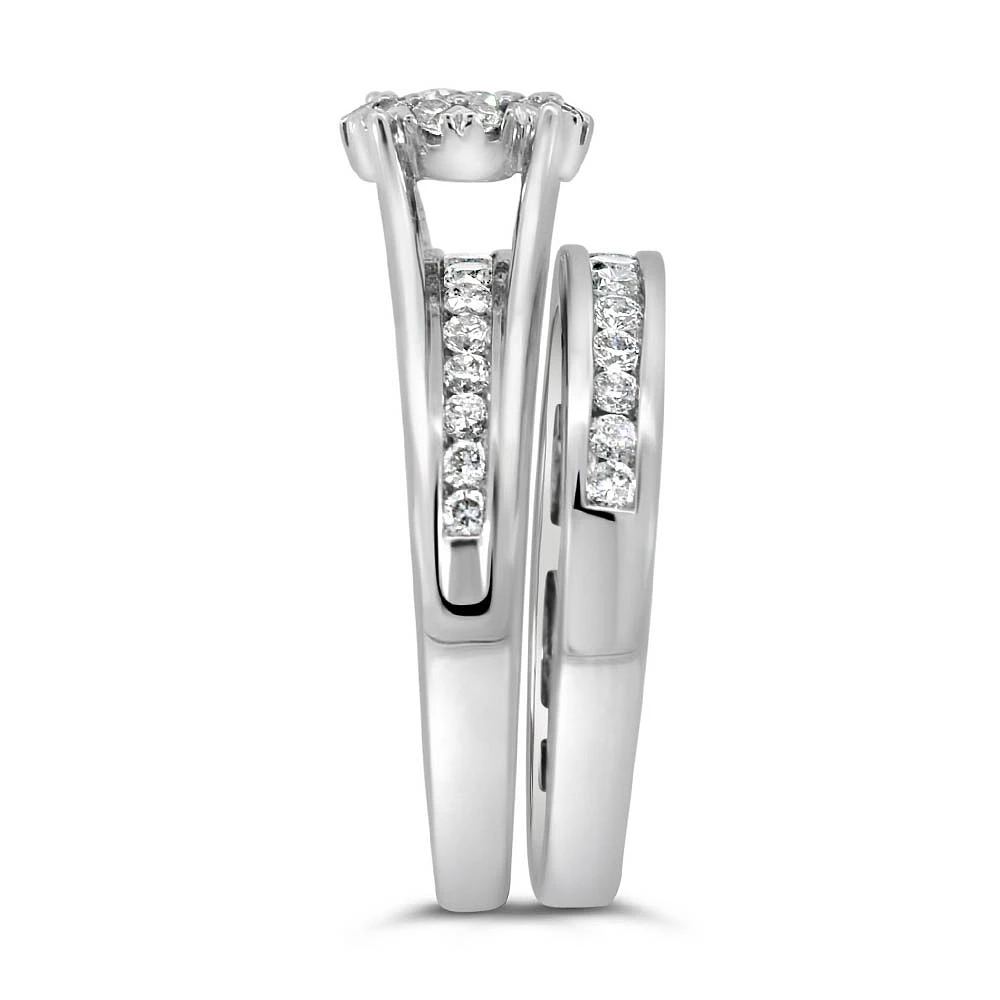 Halo Engagement Ring Set with Carat TW of Diamonds in 14kt White Gold