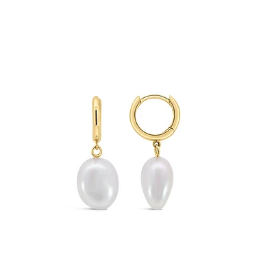 Drop Earrings with Freshwater Pearls in 10kt White Gold