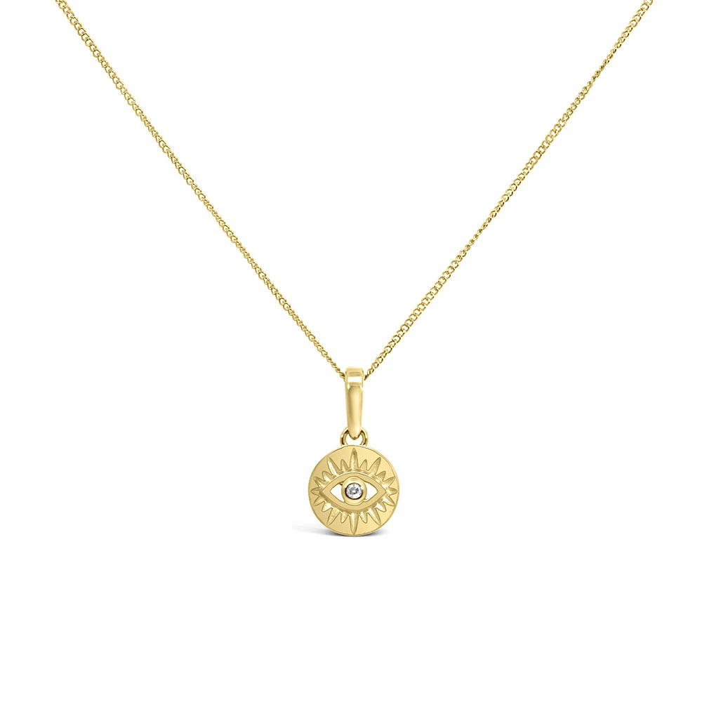 Evil Eye Pendant with .01 Carat Diamond in 10kt Yellow Gold with Chain