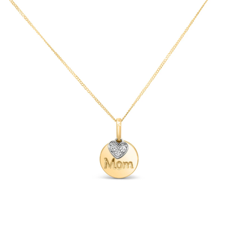 Mom Disc Pendant with .05 Carat TW of Diamonds in 10kt Yellow Gold with Chain