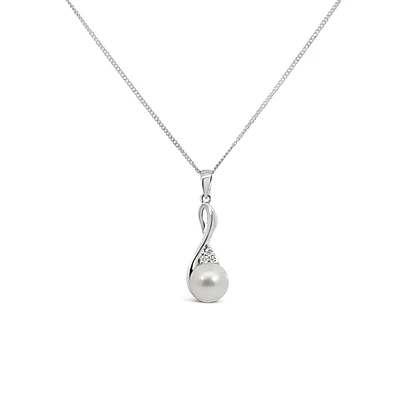 Pendant with 6MM Freshwater Pearl and .03 Carat TW of Diamonds in 10kt White Gold with Chain