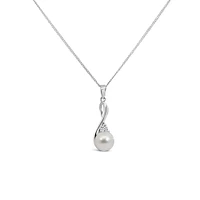 Pendant with 6MM Freshwater Pearl and .03 Carat TW of Diamonds in 10kt White Gold with Chain