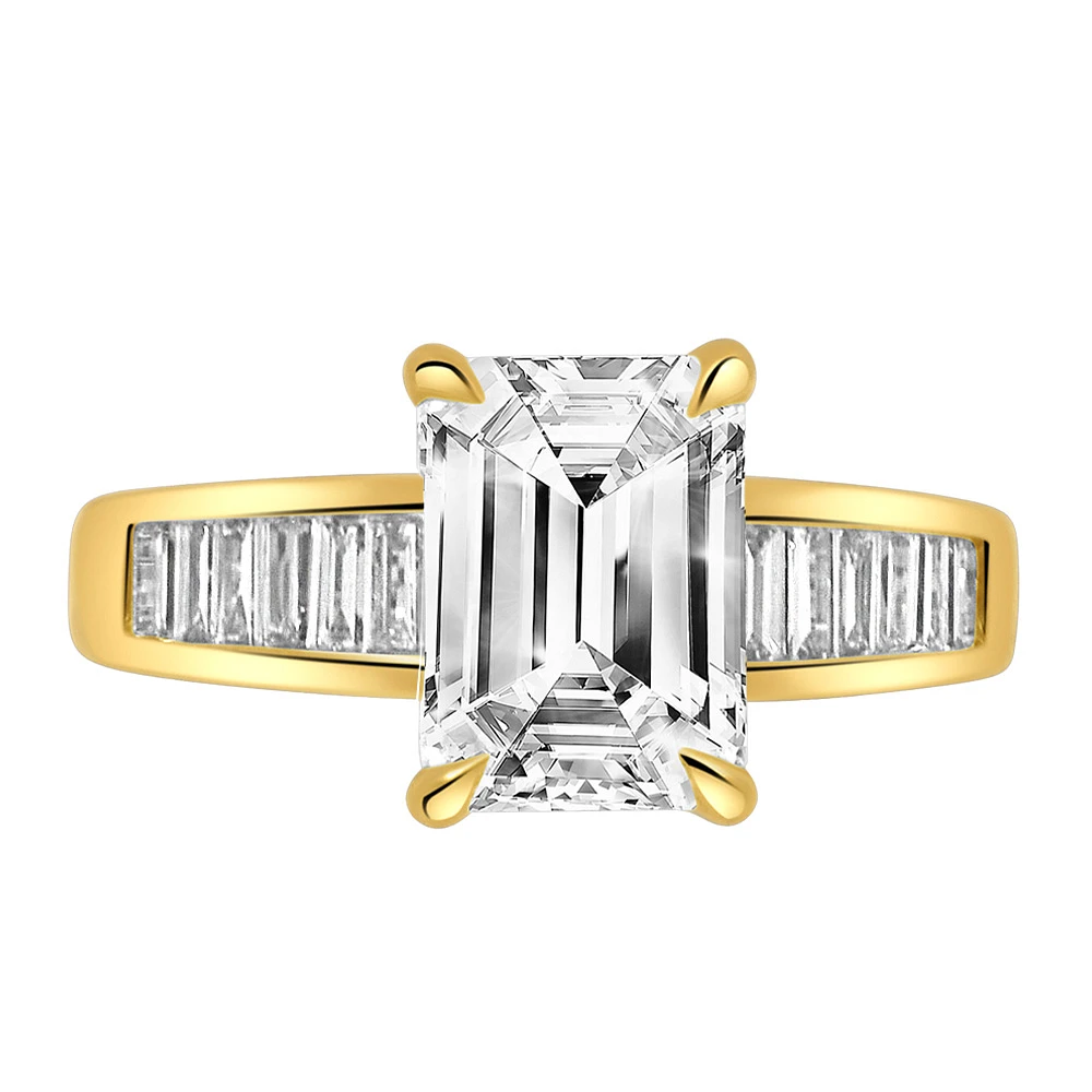 Emerald Cut Engagement Ring with 2.97 Carat TW of Lab Created Diamonds in 14kt Yellow Gold
