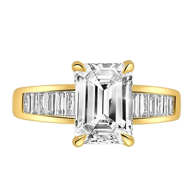 Emerald Cut Engagement Ring with 2.97 Carat TW of Lab Created Diamonds in 14kt Yellow Gold