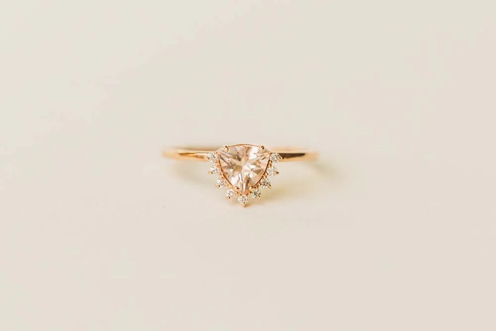 Ring with 6MM Trillion Cut Morganite and .08 Carat TW of Diamonds in 14KT Rose Gold