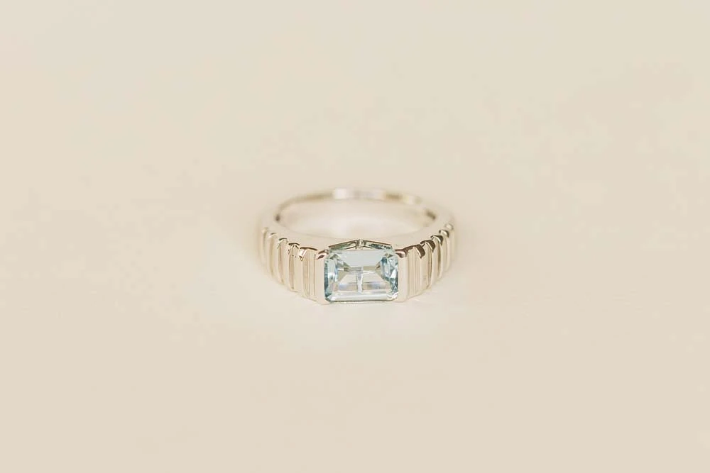 Ring with 8X6MM Emerald Cut Aquamarine in 14KT White Gold