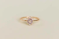 Ring with 4MM Hexagon Pink Amethyst and White Topaz in 14KT Rose Gold