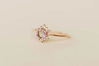 Ring with 4MM Hexagon Pink Amethyst and White Topaz in 14KT Rose Gold