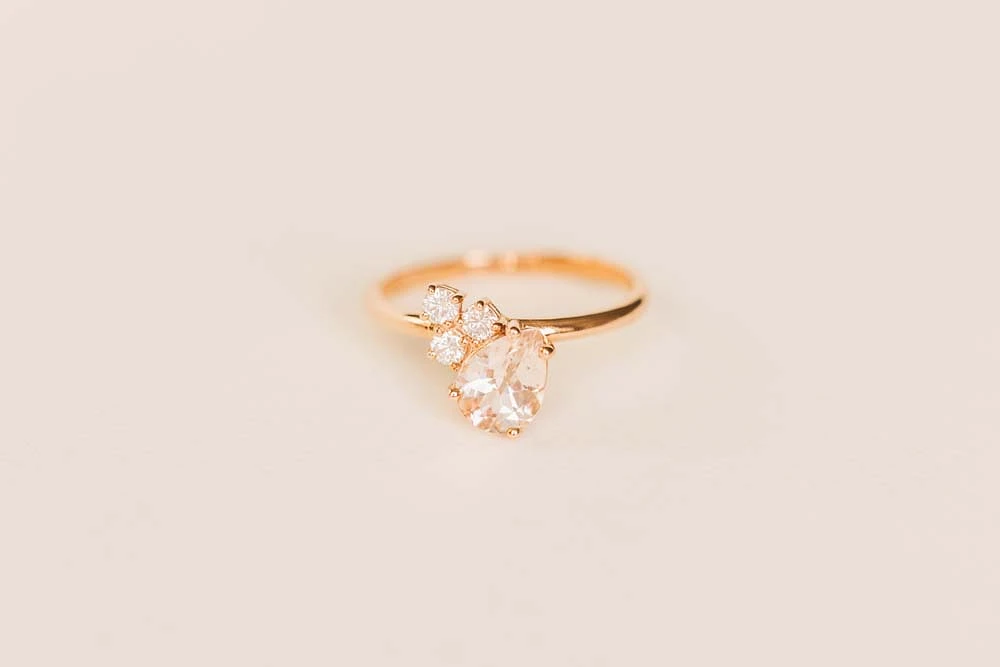 Ring with 8X6MM Pear Shape Morganite and .20 Carat TW of Diamonds in 14KT Rose Gold