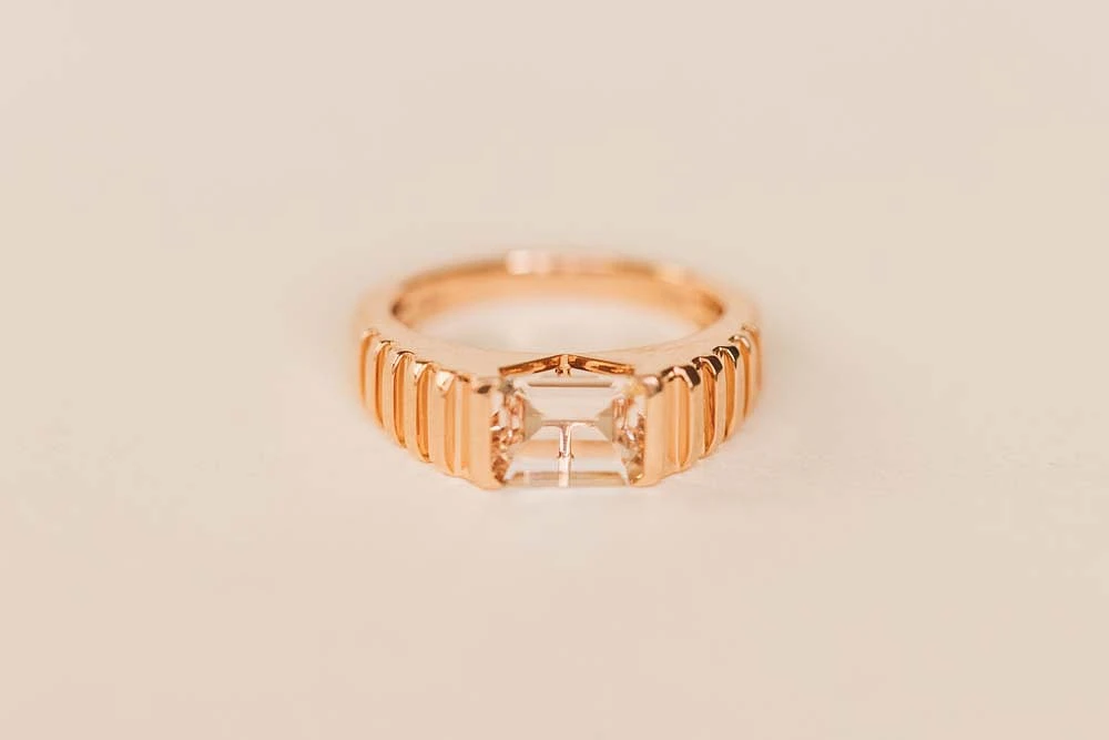 Ring with 8X6MM Emerald Cut Morganite in 14KT Rose Gold