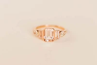 Ring with 8X6MM Emerald Cut Morganite and White Topaz in 14KT Rose Gold