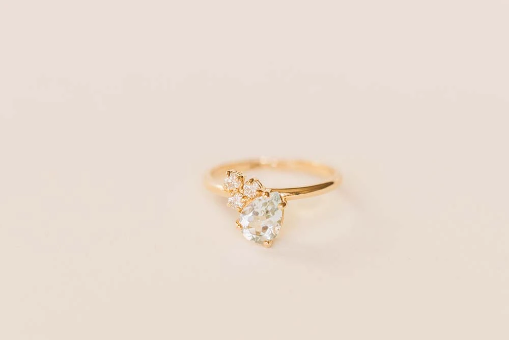 Ring with 8X6MM Pear Shape Aquamarine and .20 Carat TW of Diamonds in 14KT Yellow Gold