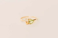 Ring with 6MM Trillion Cut Peridot, Olive Quartz and Citrine in 14KT Yellow Gold