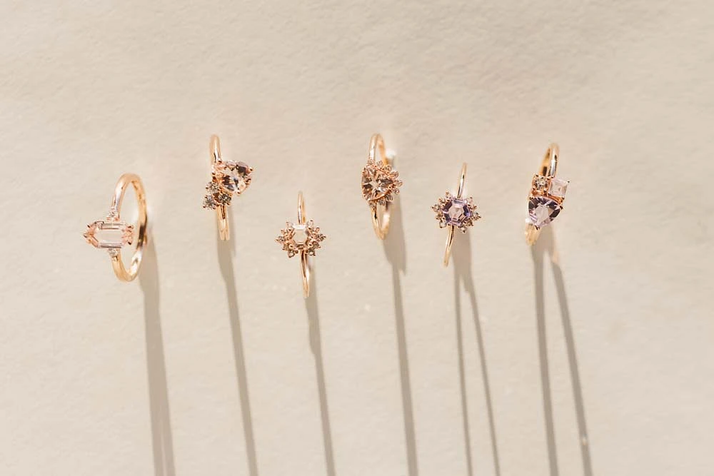 Ring with 4MM Hexagon Morganite and White Topaz in 14KT Rose Gold