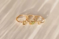 Ring with 6MM Trillion Cut Peridot, Olive Quartz and Citrine in 14KT Yellow Gold