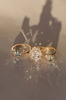 Ring with 8X6MM Emerald Cut Green Amethyst and White Topaz in 14KT Yellow Gold