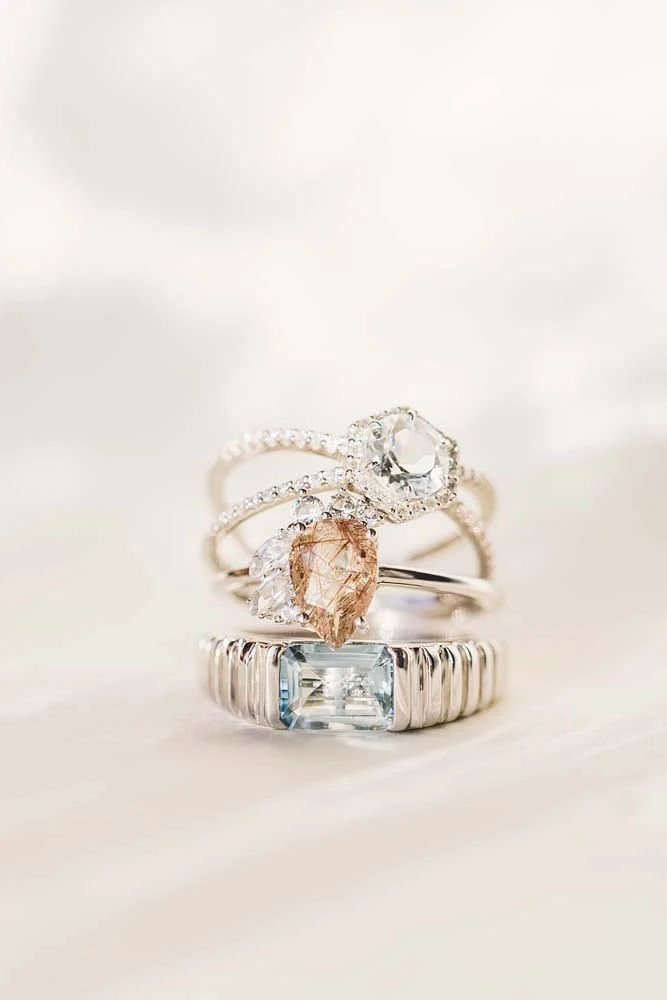Ring with 8X6MM Emerald Cut Aquamarine in 14KT White Gold