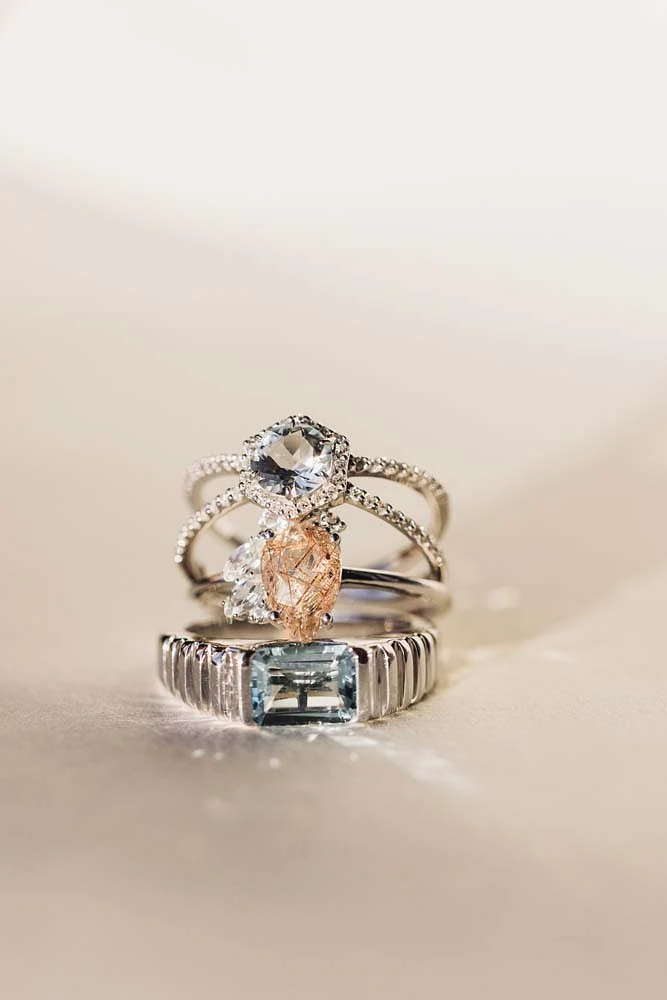 Ring with 6MM Round Aquamarine and .26 Carat TW of Diamonds in 14KT White Gold