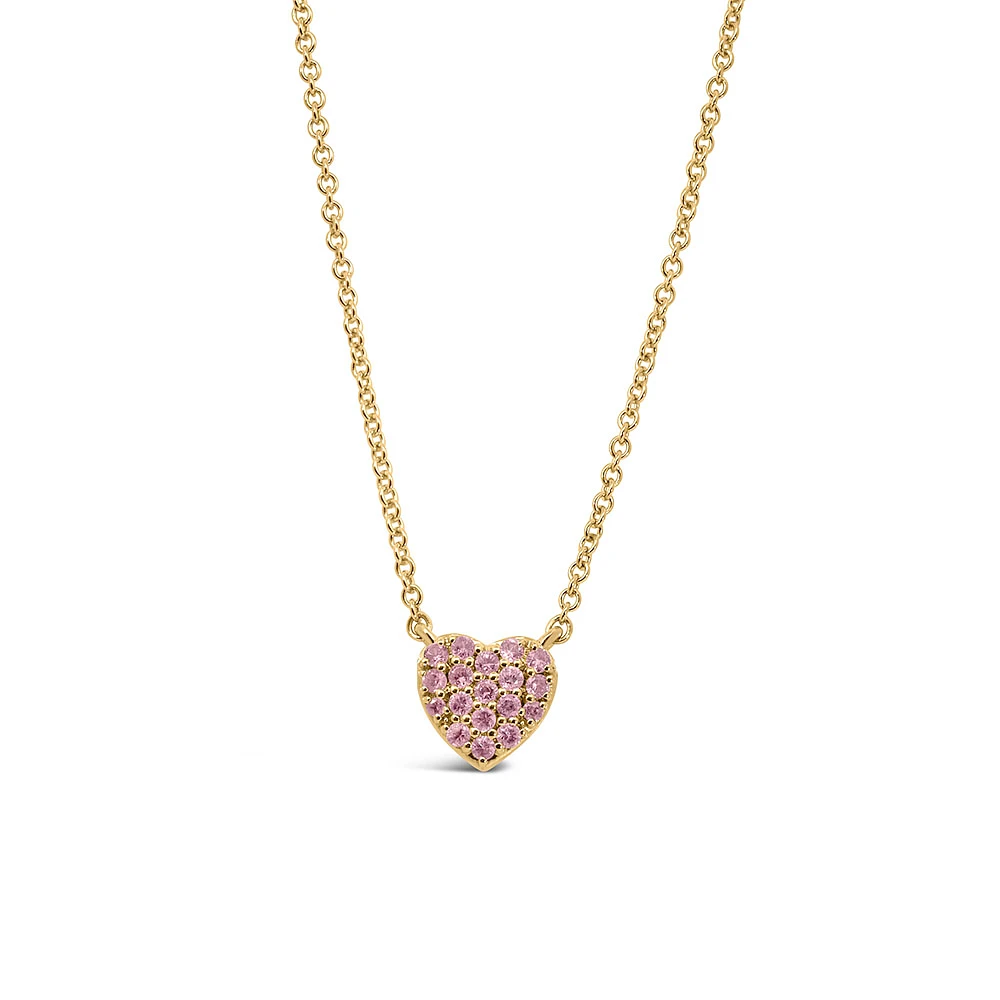 16″+2″ Barbie “Mommy and Me” Heart Necklace with Pink Sapphire in Gold Plated Sterling Silver