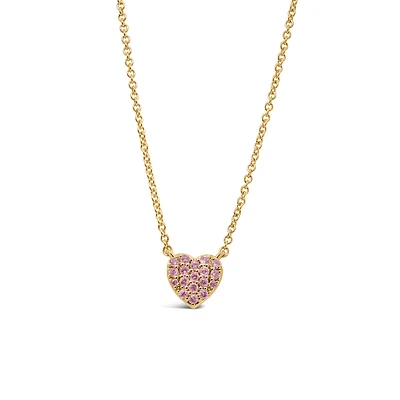 16″+2″ Barbie “Mommy and Me” Heart Necklace with Pink Sapphire in Gold Plated Sterling Silver