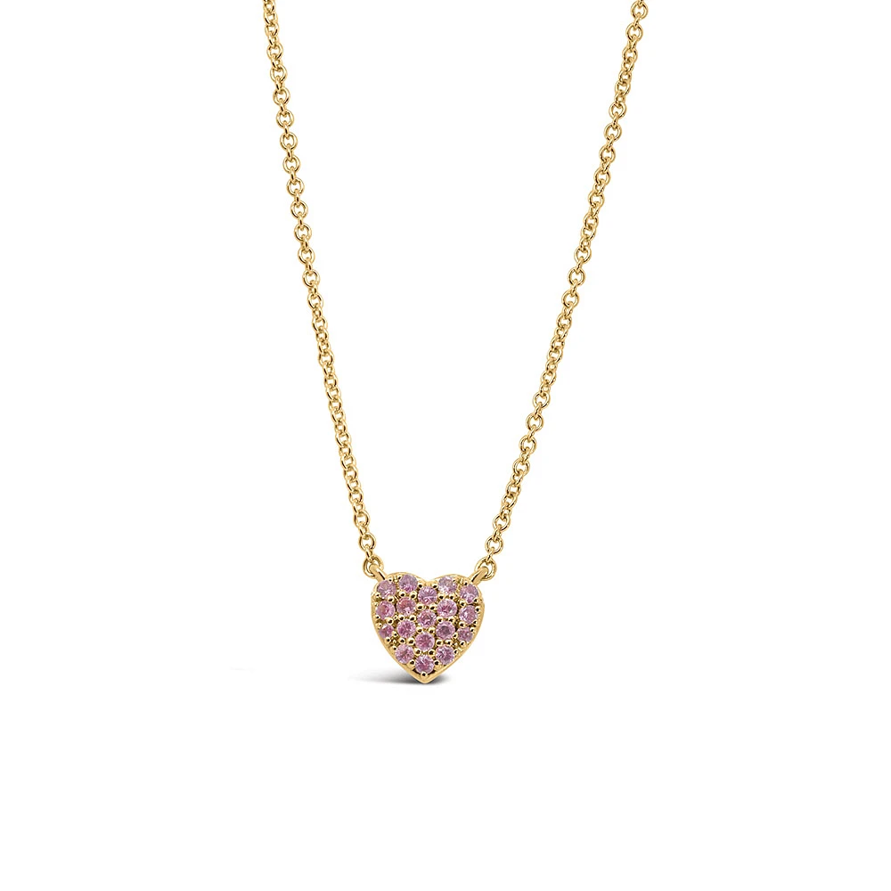 14″+2″ Barbie “Mommy and Me” Heart Necklace with Pink Sapphire in Gold Plated Sterling Silver