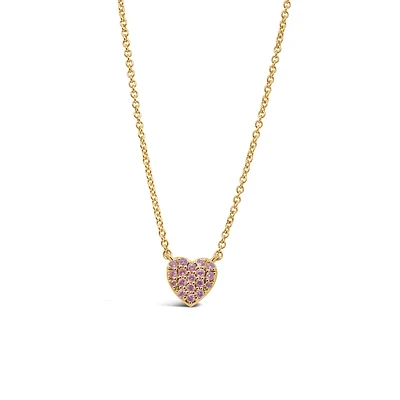 14″+2″ Barbie “Mommy and Me” Heart Necklace with Pink Sapphire in Gold Plated Sterling Silver