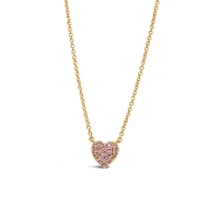 14″+2″ Barbie “Mommy and Me” Heart Necklace with Pink Sapphire in Gold Plated Sterling Silver