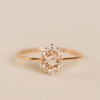 Ring with 4MM Hexagon Morganite and White Topaz in 14KT Rose Gold