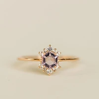 Ring with 4MM Hexagon Pink Amethyst and White Topaz in 14KT Rose Gold