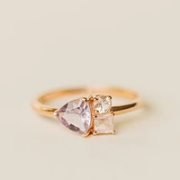 Ring with 6MM Trillion Cut Pink Amethyst, Rose Quartz and Morganite in 14KT Rose Gold