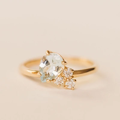Ring with 8X6MM Pear Shape Aquamarine and .20 Carat TW of Diamonds in 14KT Yellow Gold