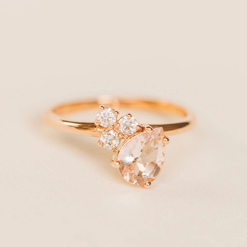 Ring with 8X6MM Pear Shape Morganite and .20 Carat TW of Diamonds in 14KT Rose Gold