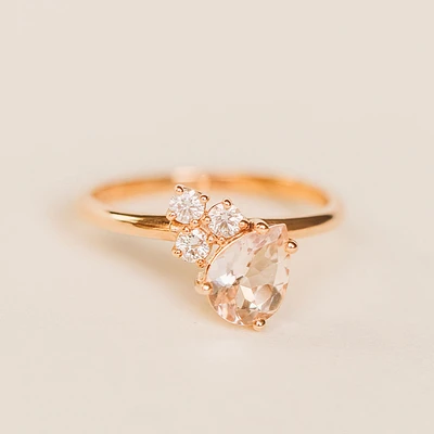 Ring with 8X6MM Pear Shape Morganite and .20 Carat TW of Diamonds in 14KT Rose Gold
