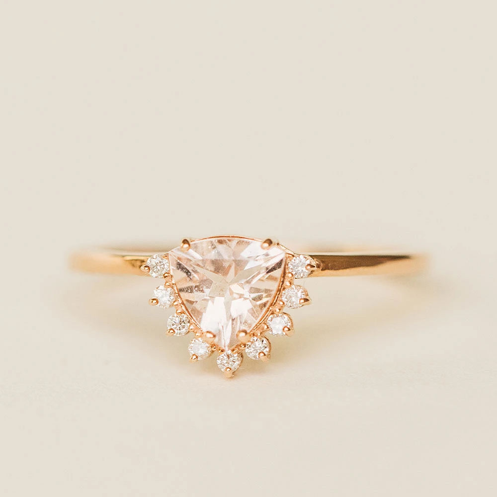 Ring with 6MM Trillion Cut Morganite and .08 Carat TW of Diamonds in 14KT Rose Gold