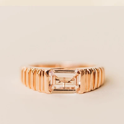 Ring with 8X6MM Emerald Cut Morganite in 14KT Rose Gold