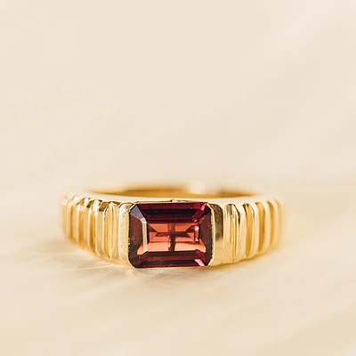 Ring with 8X6MM Emerald Cut Rhodolite Garnet in 14KT Yellow Gold