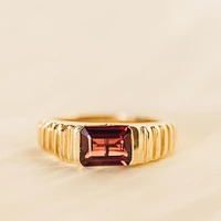 Ring with 8X6MM Emerald Cut Rhodolite Garnet in 14KT Yellow Gold