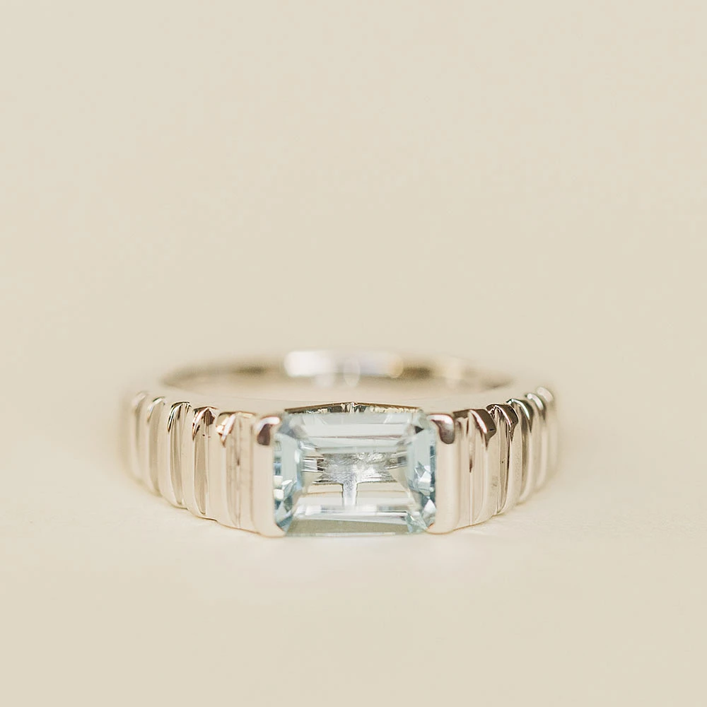 Ring with 8X6MM Emerald Cut Aquamarine in 14KT White Gold