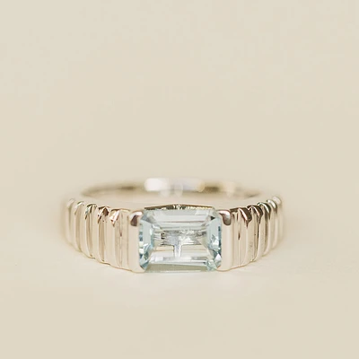 Ring with 8X6MM Emerald Cut Aquamarine in 14KT White Gold