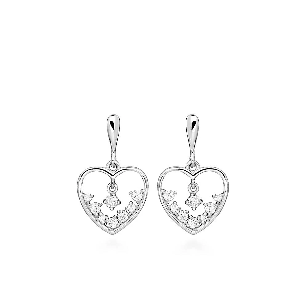 Heart Earrings with Cubic Zirconia in Sterling Silver