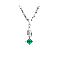 Pendant with Created Emerald and Cubic Zirconia Sterling Silver with Chain