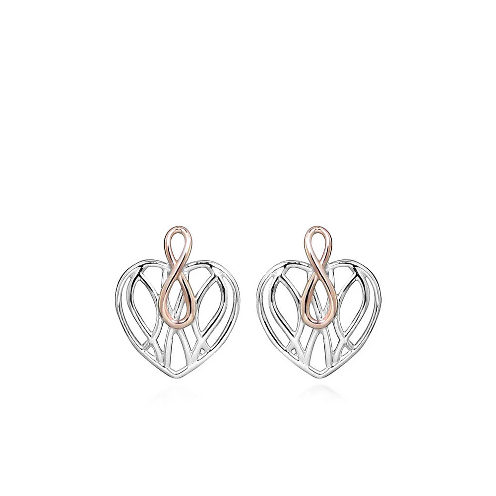 Infinity Heart Earrings in Silver and Rose Tone Sterling Silver